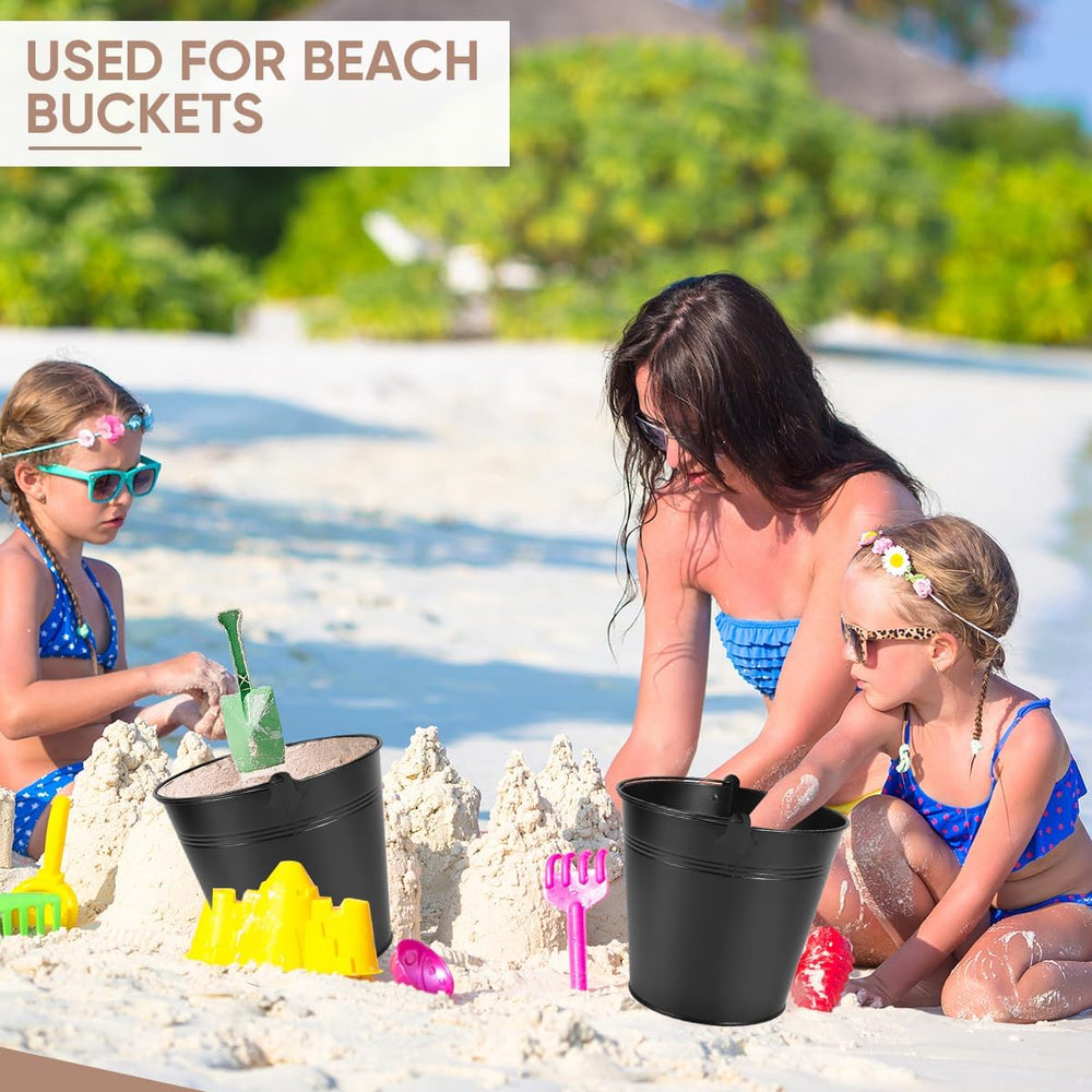 OBTANIM 7 Pack Black Metal Buckets with Handle Galvanized Ice Pails for Plant...