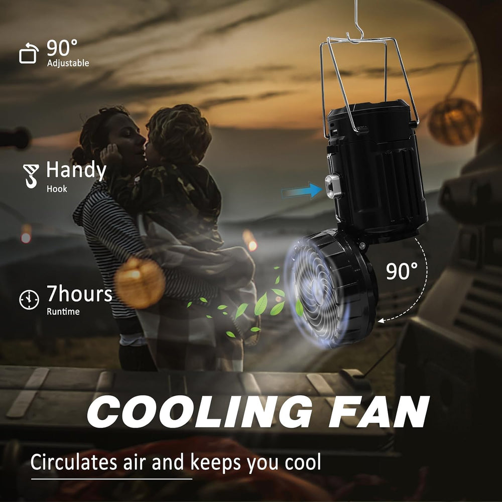 DIBMS 2-Pack Solar Camping Fan w/ Lantern, Collapsible LED Hanging Lights