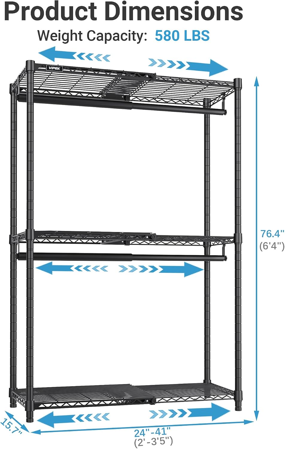 VIPEK X1 Expandable Clothes Rack Heavy Duty Adjustable Closet System Black