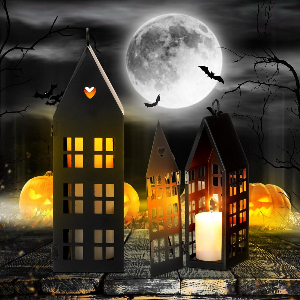 SiliFine 2 Pcs Halloween Haunted House Lanterns with 2 Candles, 9.44", 7...