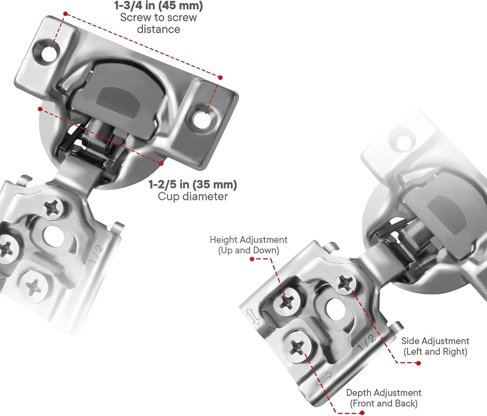 Berta, 20-Pack 1/2" Overlay 105° Soft Close Face Frame Cabinet Hinges