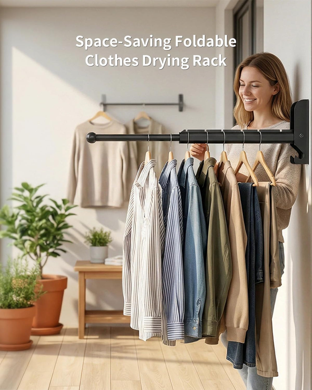 Pull Out Wall Mounted Clothes Drying Rack Black 13" Foldable