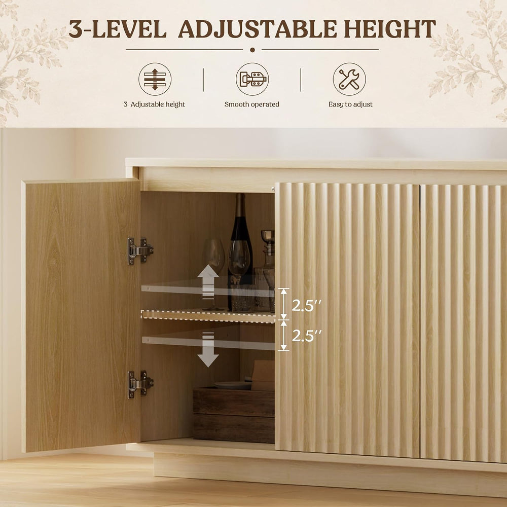 Lulive 63" Fluted Buffet Cabinet with Storage Sideboard Modern Credenza