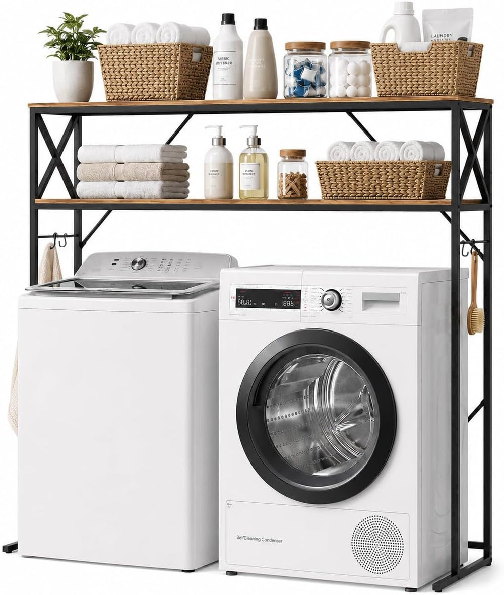 2 Tiers Over Washer and Dryer Storage Shelves,Espresso Oak