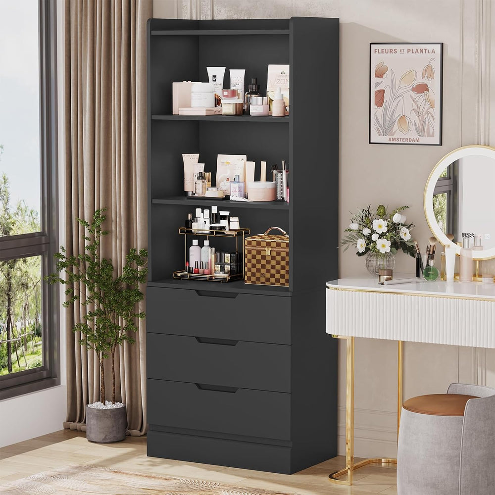 DICTAC Bookcase with 3 Drawers and Shelves 73.23'' Tall Bookshelf wit...