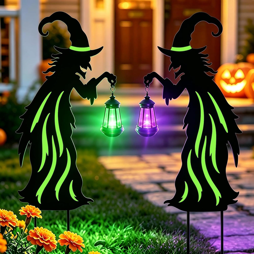 Halloween Decorations Outdoor Metal Witch Garden Stakes with Solar Lights