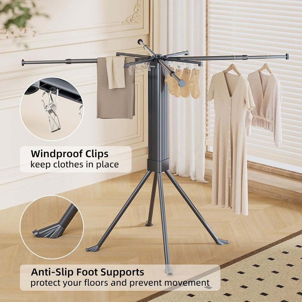BIREN Clothes Drying Rack Foldable Extending Laundry Rack with 16 Clips Colla...