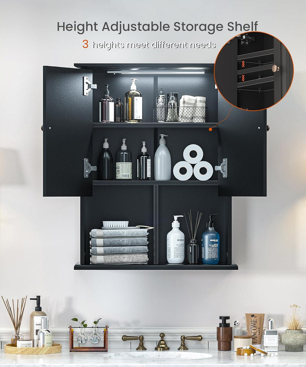 HAIOOU Bathroom Wall Cabinet with Motion Sensor Light, 23.6 Inch - Black