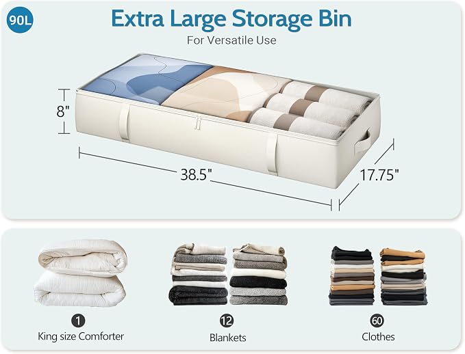 2-Pack Under Bed Storage Containers, 8 Inches Tall Underbed Clothes Storage