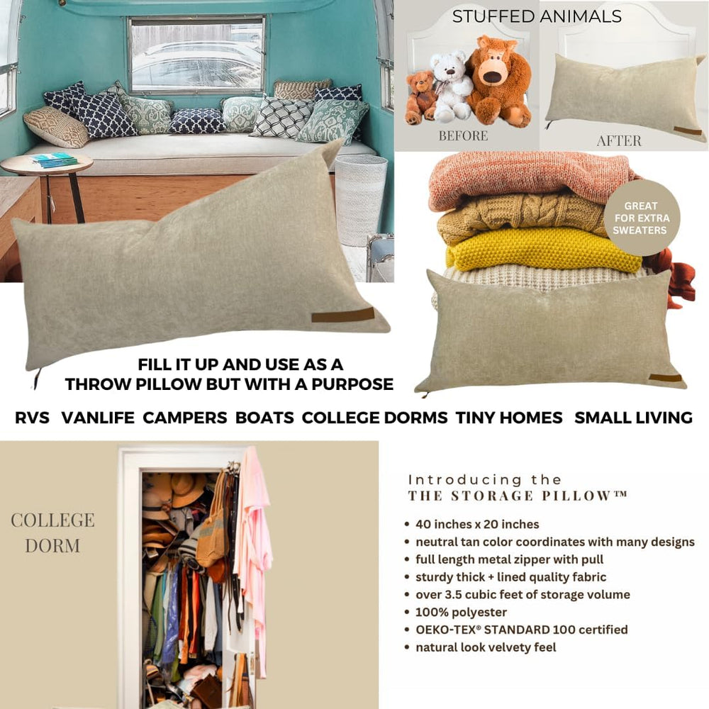 THE STORAGE PILLOW XL zippered storage Pillowcase FILL w Clothes Bedding Blan...