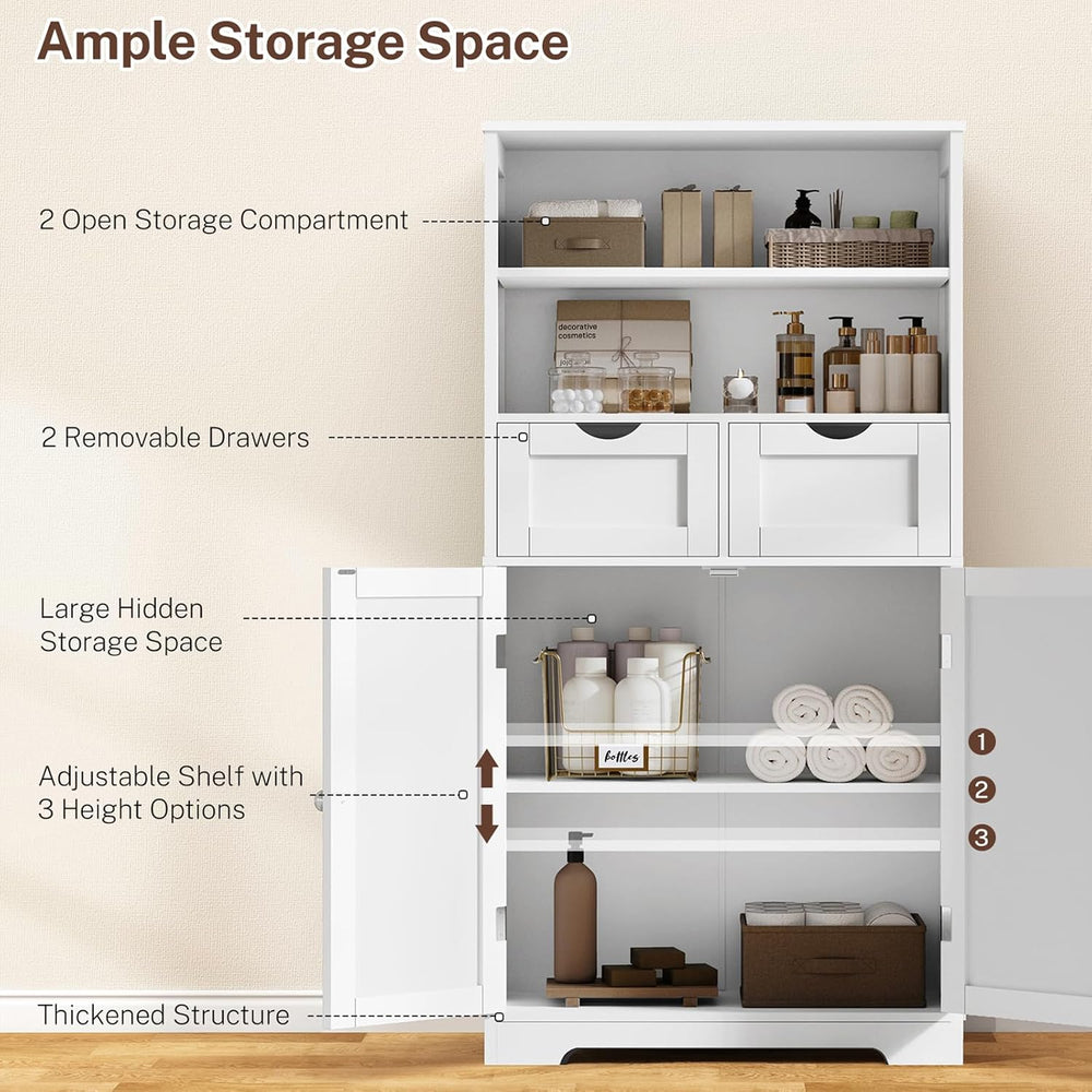 Iwell Tall Bathroom Cabinet, Storage Cabinet with Adjustable Shelves, Bathroo...