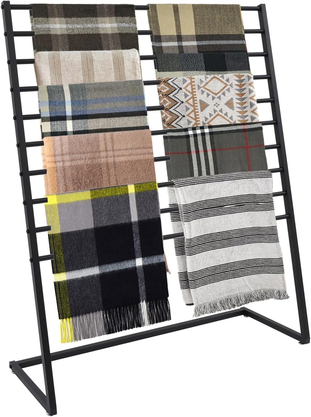 10 Tier Scarf Display Stand, 47.24In Metal Scarf Holder Organizer, Freestandi...
