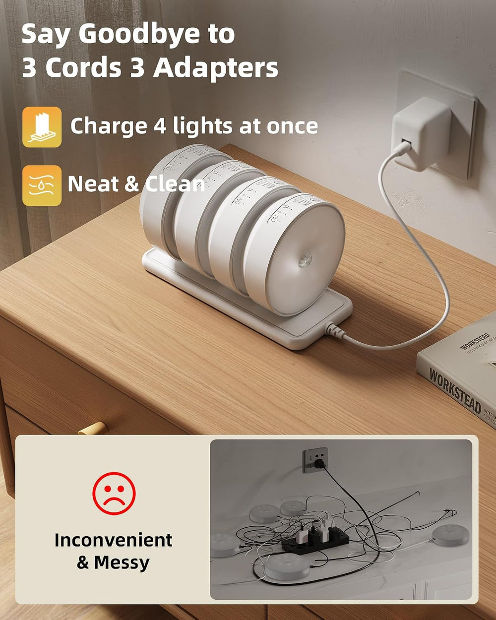 EZVALO 4 Pack Motion Sensor Closet Lights with Charging Station, 1200mAh Rech...