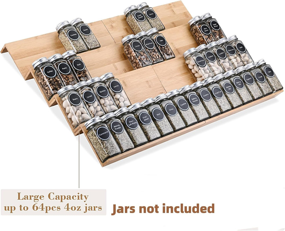 Bamboo Spice Rack Tray - Spice Drawer Organizer for Kitchen Cabinets Storage ...