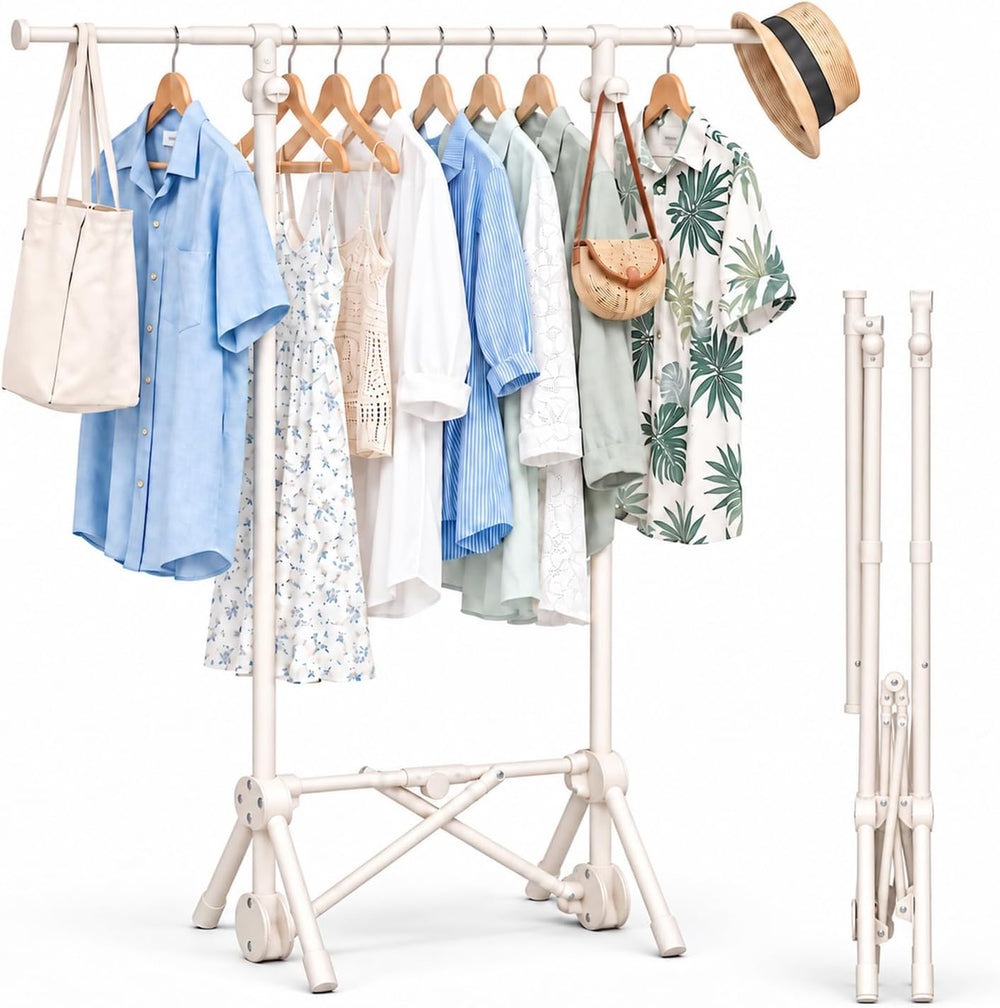 55"W Foldable Clothes Rack Portable Clothing Rack with 3 Adjustable Heights