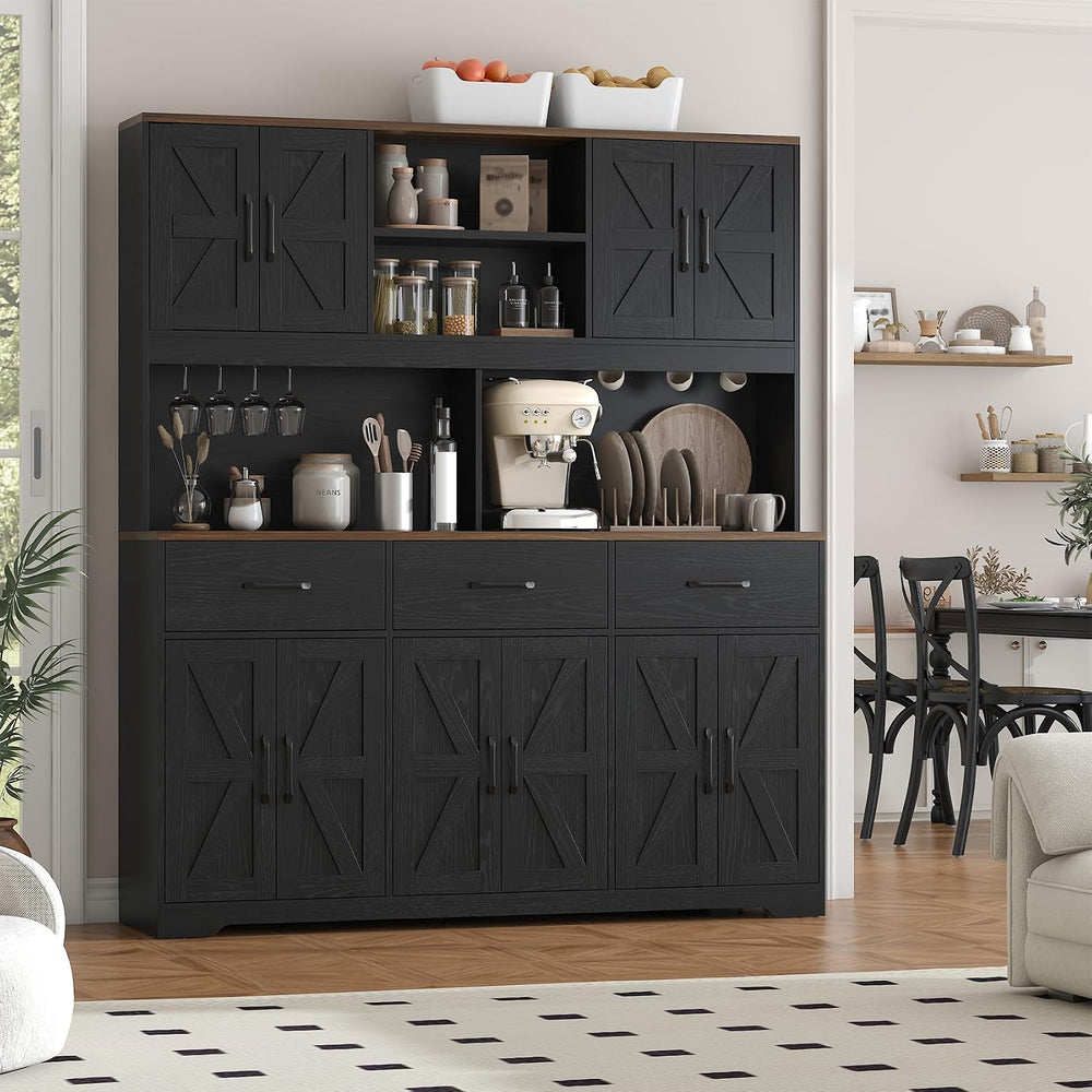 VVFLU 71" H x 62''W Tall Kitchen Pantry Cabinet with Charging St...