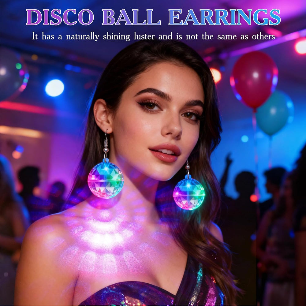 2 Pair Rechargeable Disco Ball Earrings 16 Light Modes, Light up Earrings 32m...