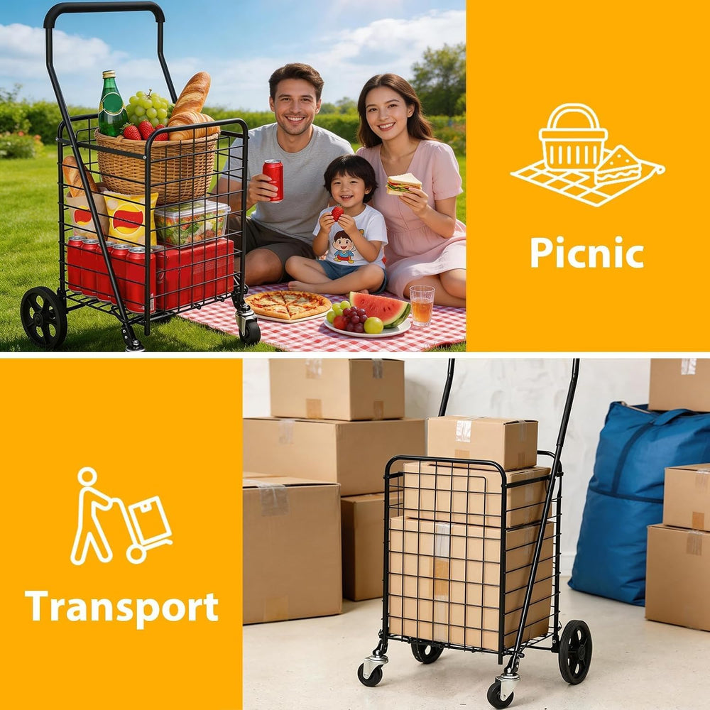 Kiffler Grocery Shopping Cart with 360° Rolling Swivel Wheels, 100LBS Utility...