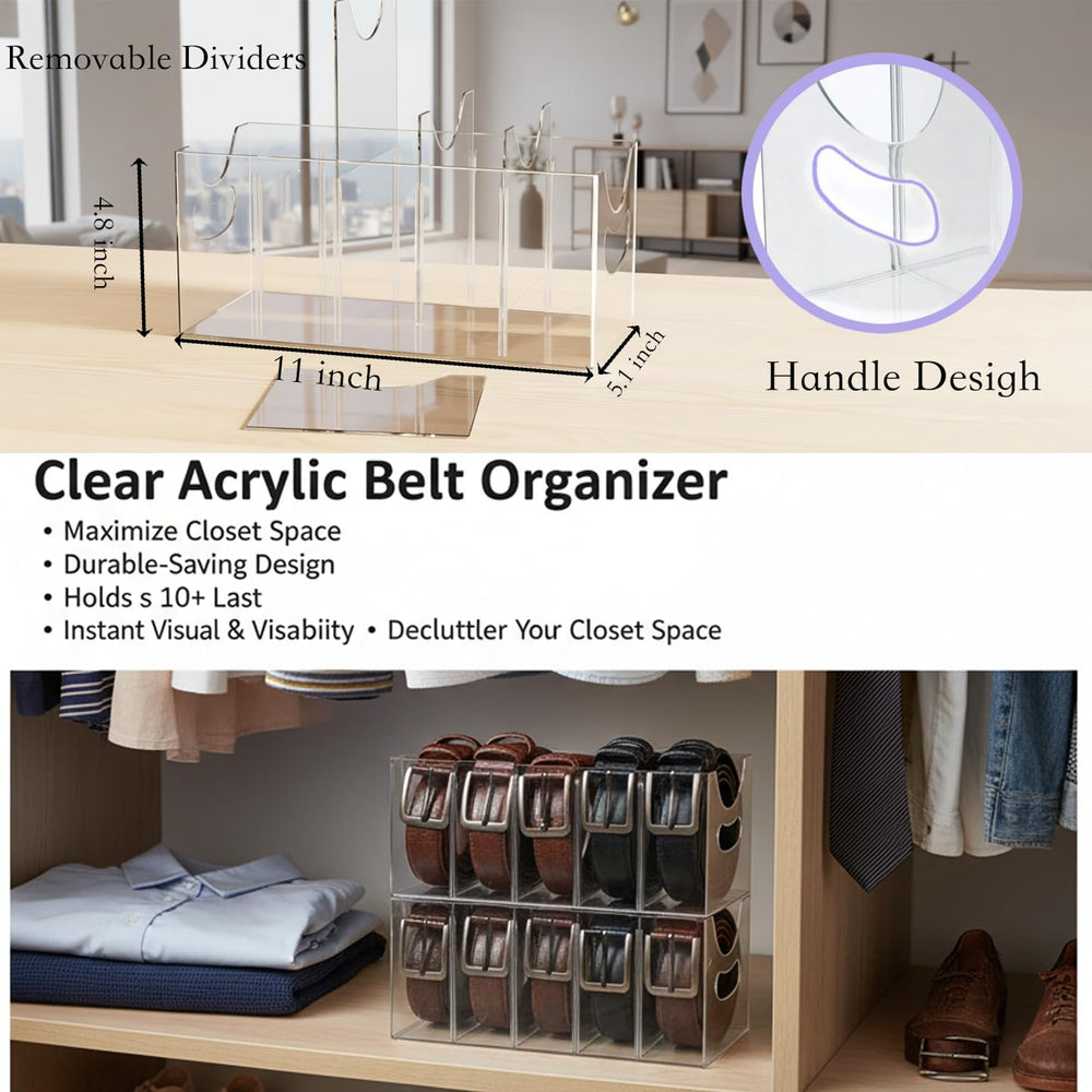 Belt storage Organizer for Closet with Removable Dividers - 5 Compartments &a...