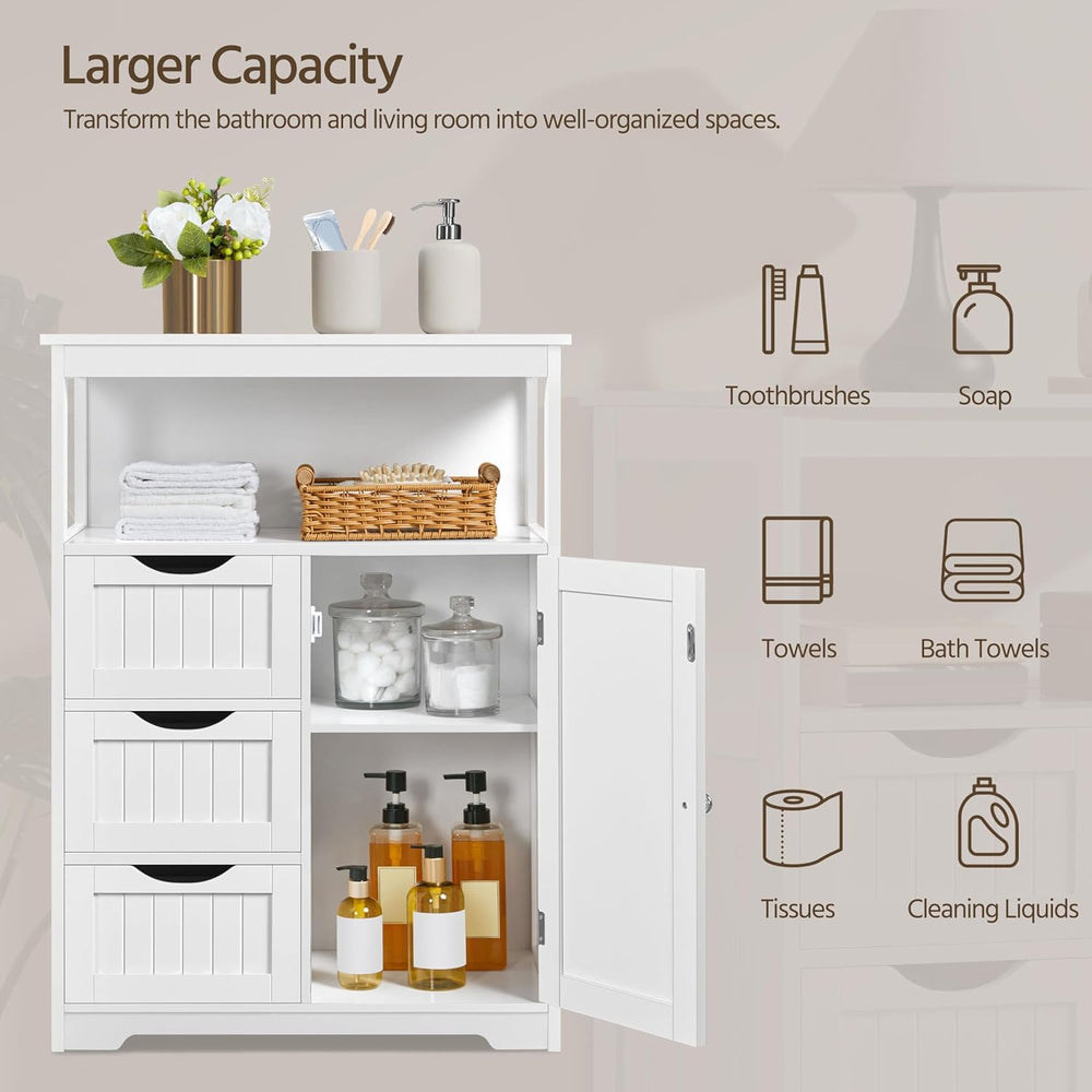 Yaheetech Large Freestanding Bathroom Storage Cabinet with 3 Drawers, White