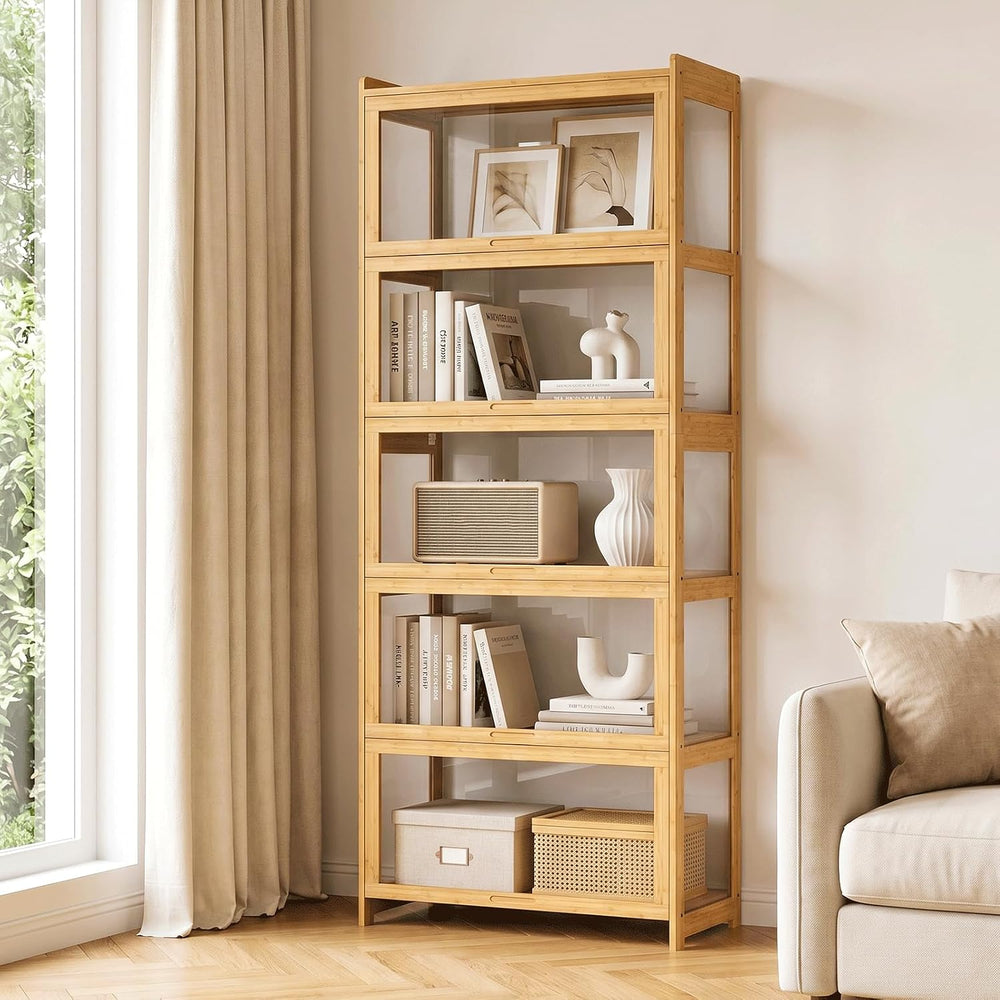 67.5" Curio Display Cabinet, 5-Tier Bamboo, Natural