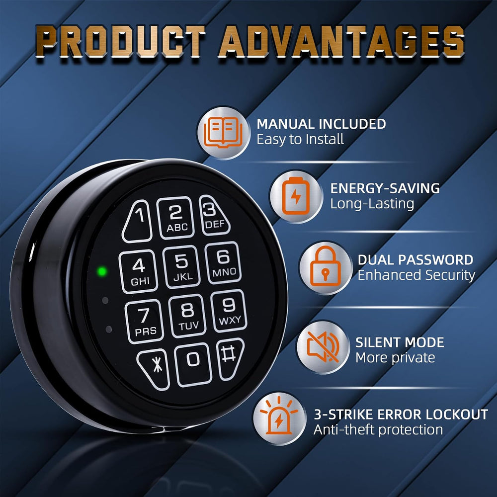 Electronic Gun Safe Lock Replacement Keypad with Solenoid Lock - Black