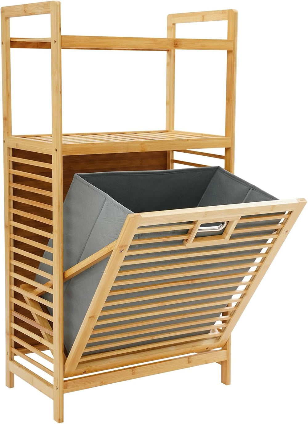 3-Tier Bamboo Tilt Out Laundry Basket,Floor Standing Laundry Hamper with Remo...