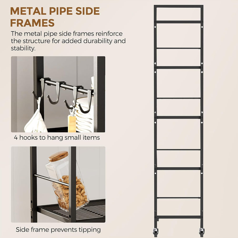 5-Tier Metal Storage Rack with Industrial Wheels,Mesh Shelving Unit with Wood...