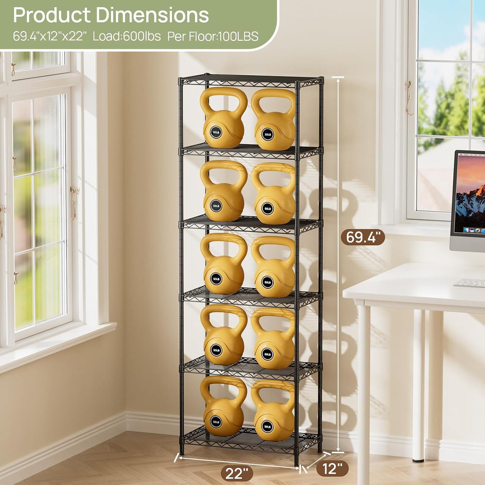 6Tier Adjustable Storage Shelves Metal Wire Shelving Standing Shelf