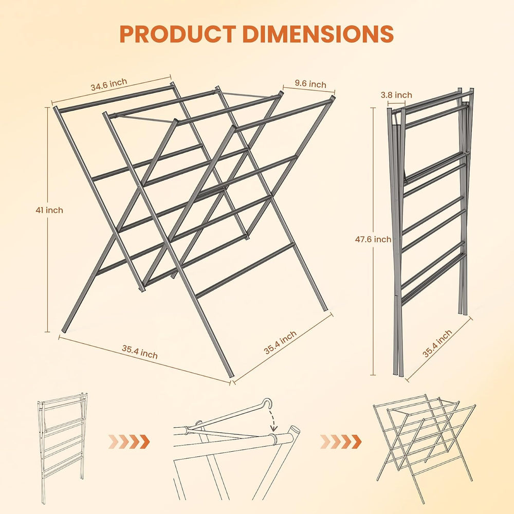 Bigzzia Drying Rack Clothing, Foldable Portable Large 12 Drying Poles