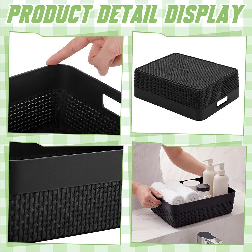 Newtay 6 Pcs Black Plastic Storage Baskets for Organizing