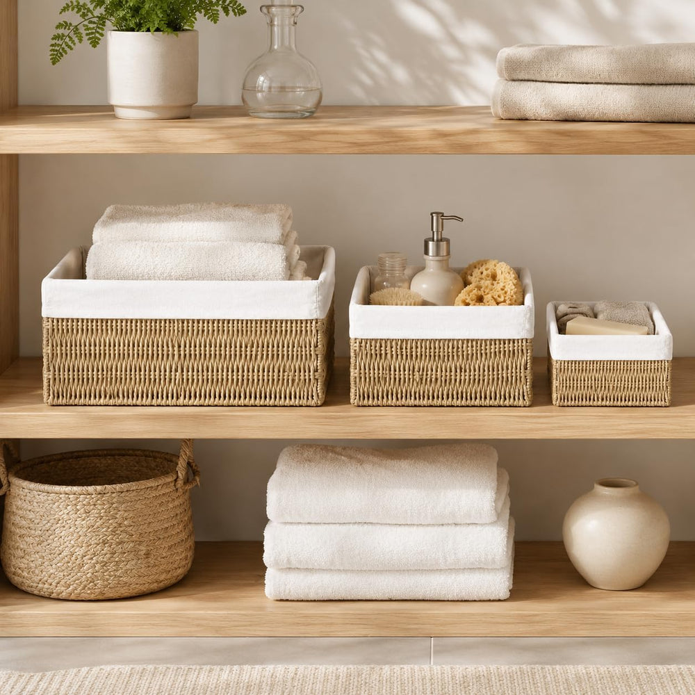 Large Woven Storage Baskets Set of 3, Shelf & Closet Bins