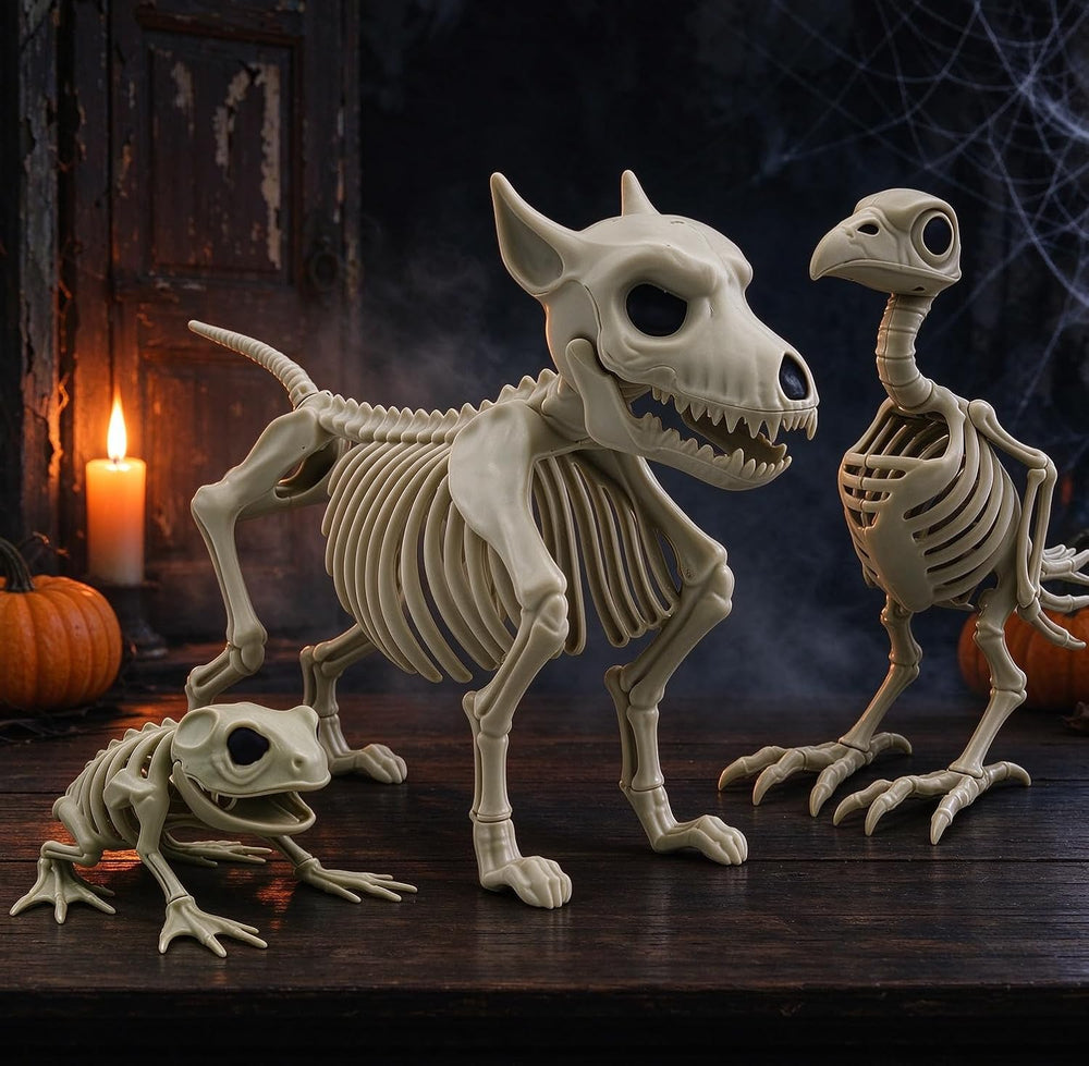 Posable Halloween Skeleton Decorations, 3 Pack Full Body Jointed Skeleton Set...