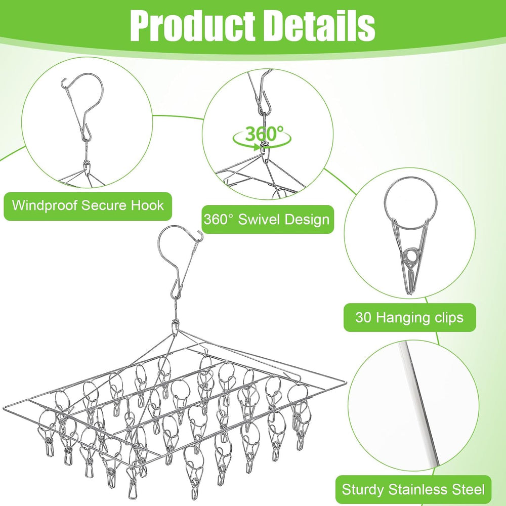 6 Pcs Stainless Steel Clothing Drying Rack, Hanging Drying Rack with Clips, F...