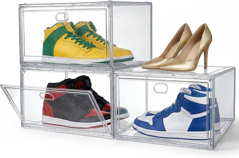 3-Pack Clear Stackable Shoe Display Cases – Large Plastic Storage Bins with M...