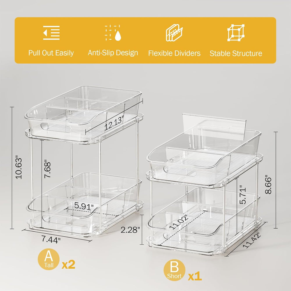 Delamu 2-Tier Under Sink Organizers and Storage, Multi-Purpose Stackable Bath...