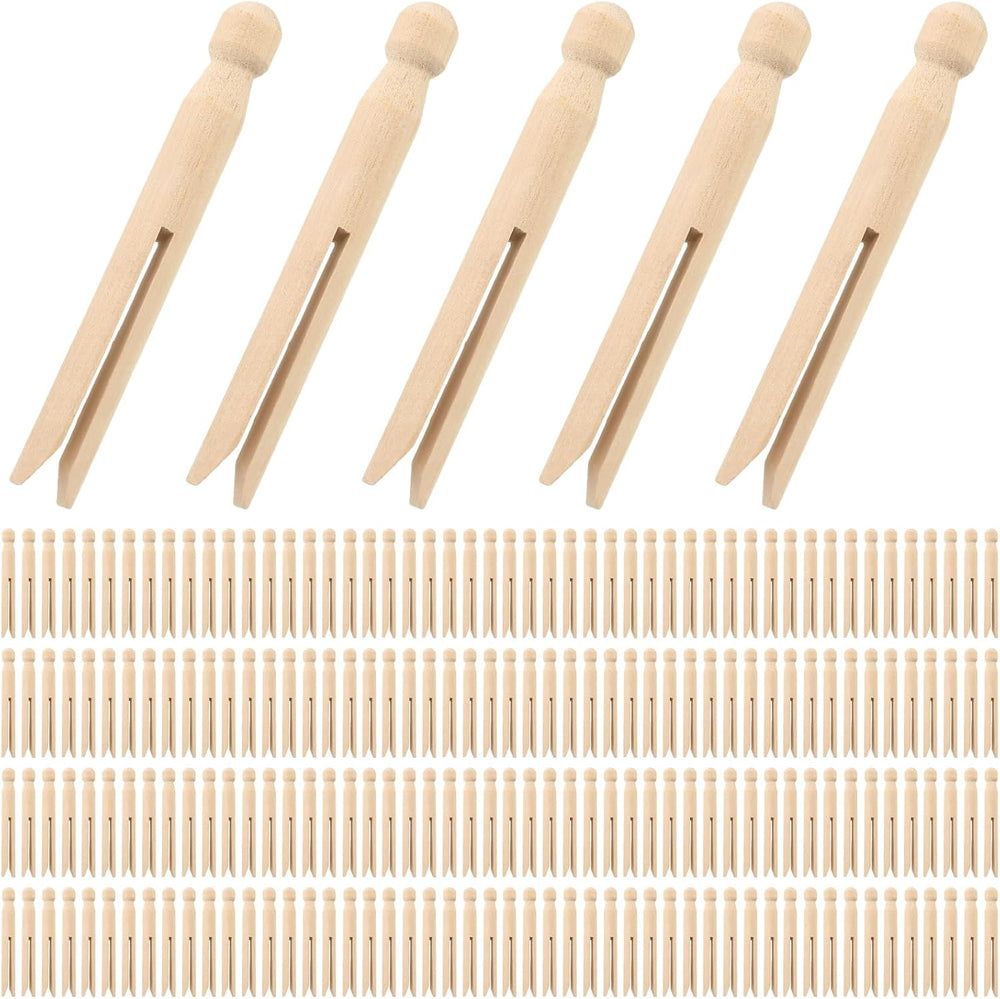 Zubebe 200 Pack Wooden Clothespins 4.3 Inch Vintage Dolly Clothes Pegs Wood C...