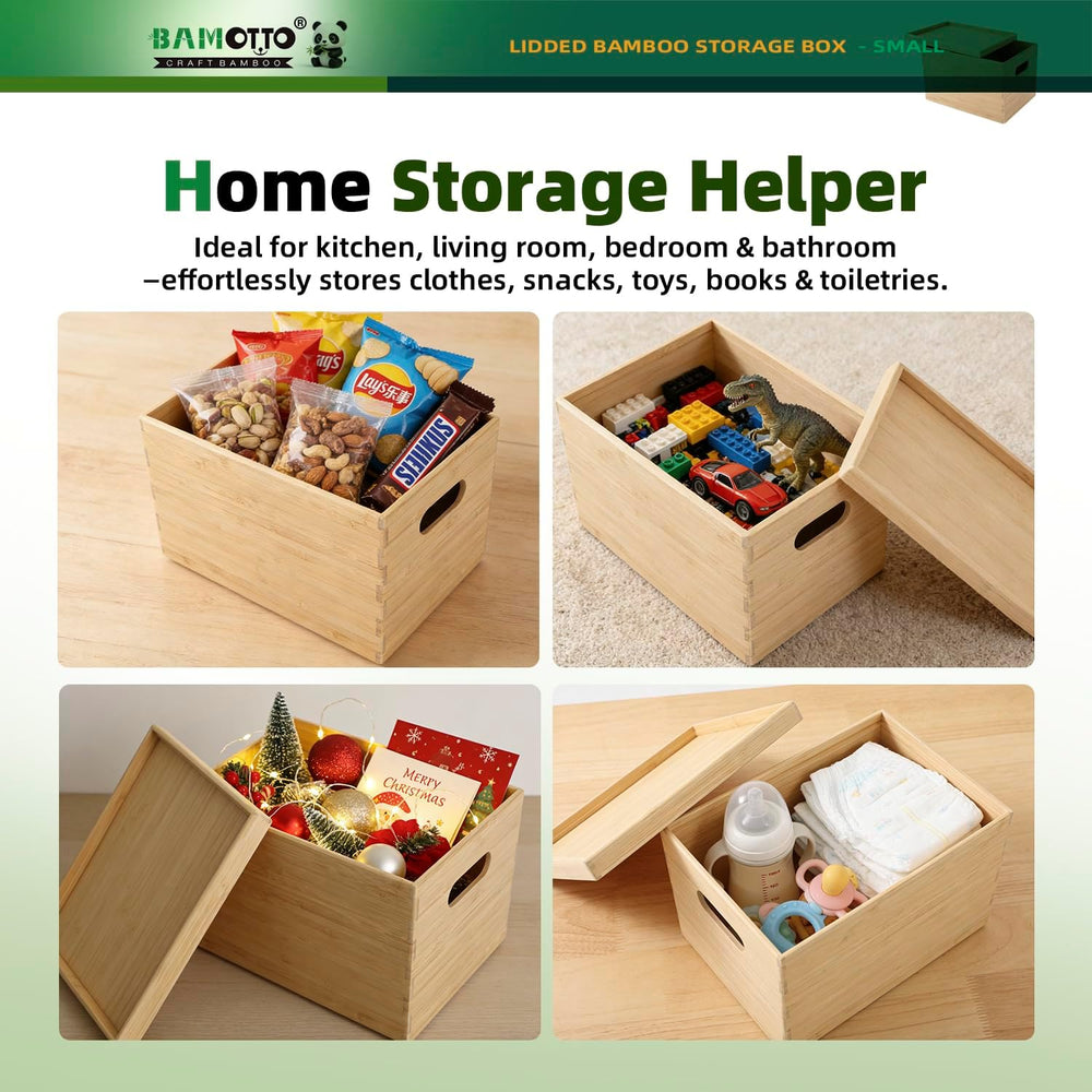 BAMOTTO CRAFTBAMBOO Stackable Bamboo Storage Bin with Lid 10.2”x7.3”x6.5”