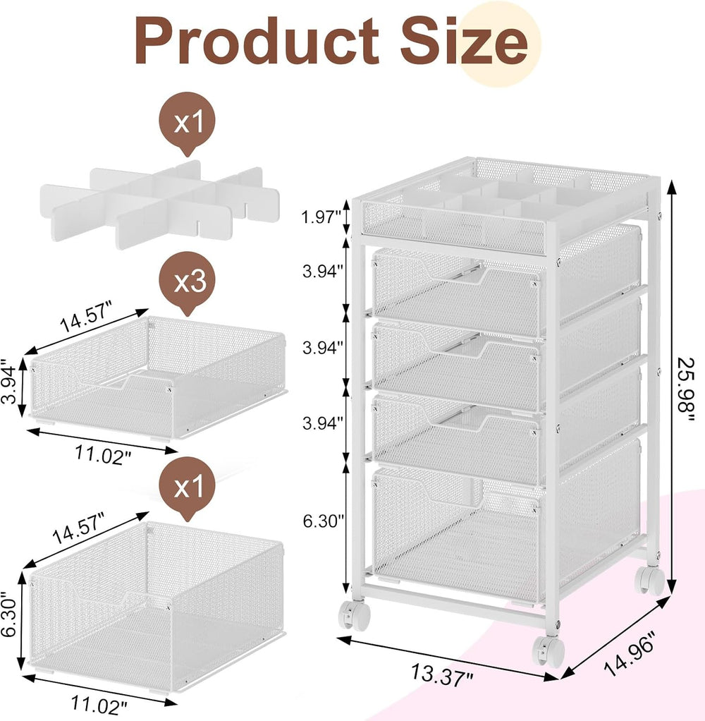 5-Tier Rolling Makeup Cart Organizer with 4 Drawers, Cosmetics Display with D...