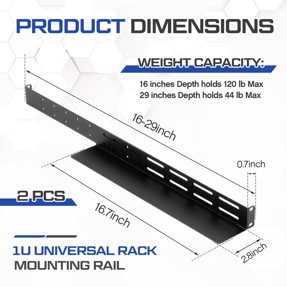 1 Set 1U Rack Mount Rails Universal 4 Post Server Rack Rail Shelf 16-29 Inch ...