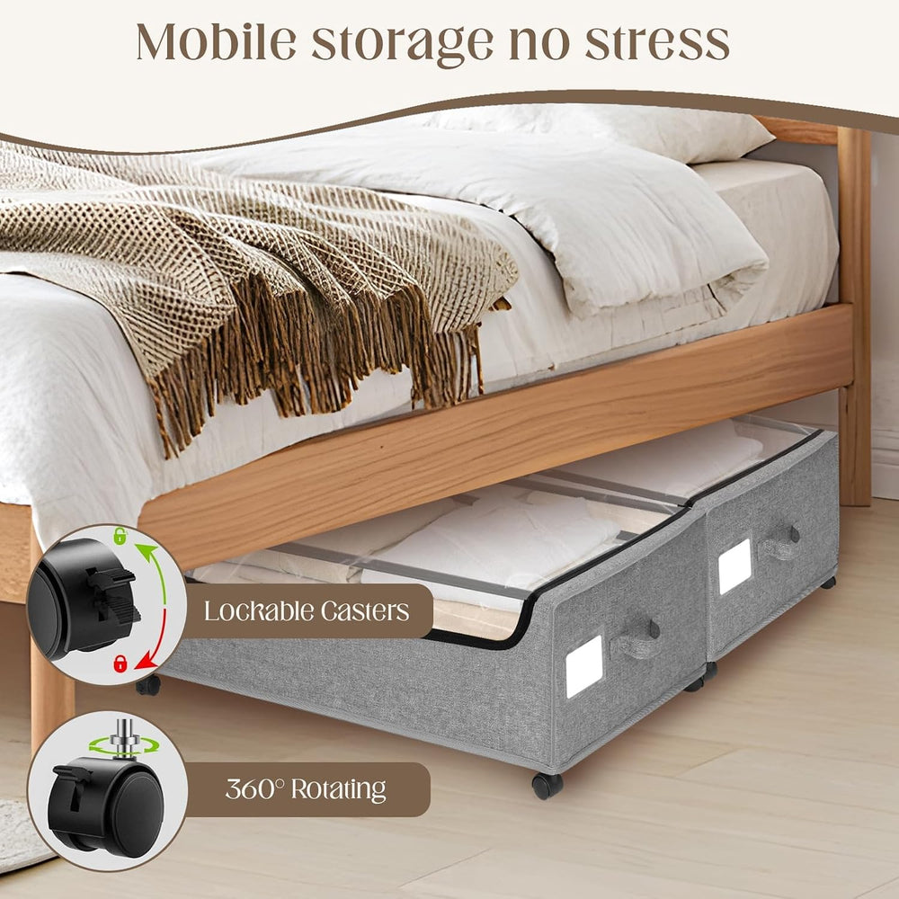 Under Bed Storage with Wheels, 2 Pack Under Bed Storage Containers, 10.6 inch...