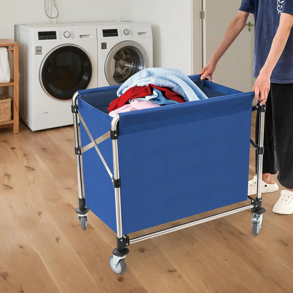 Commercial Laundry Cart with Wheels,Folding Laundry Hamper Cart,Heavy Duty Ro...