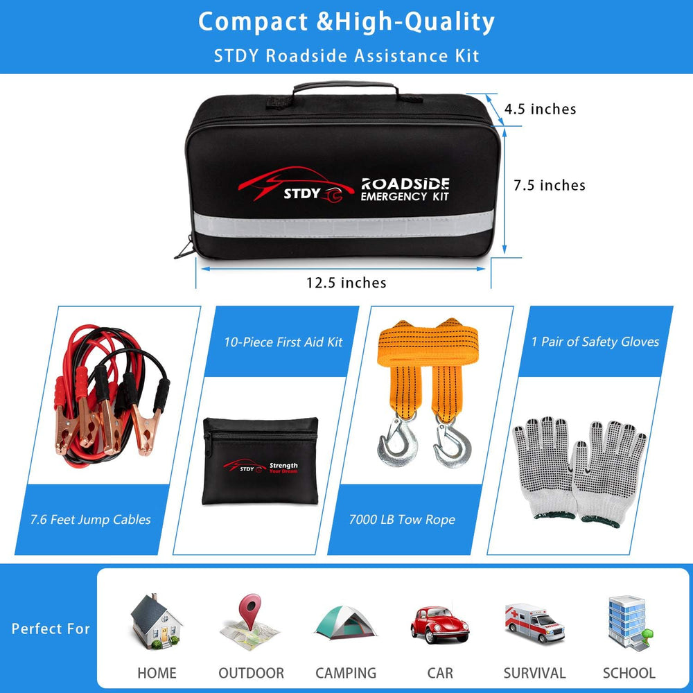 STDY Car Roadside Emergency Kit with Jumper Cables, Vehicle Auto Safety Kit