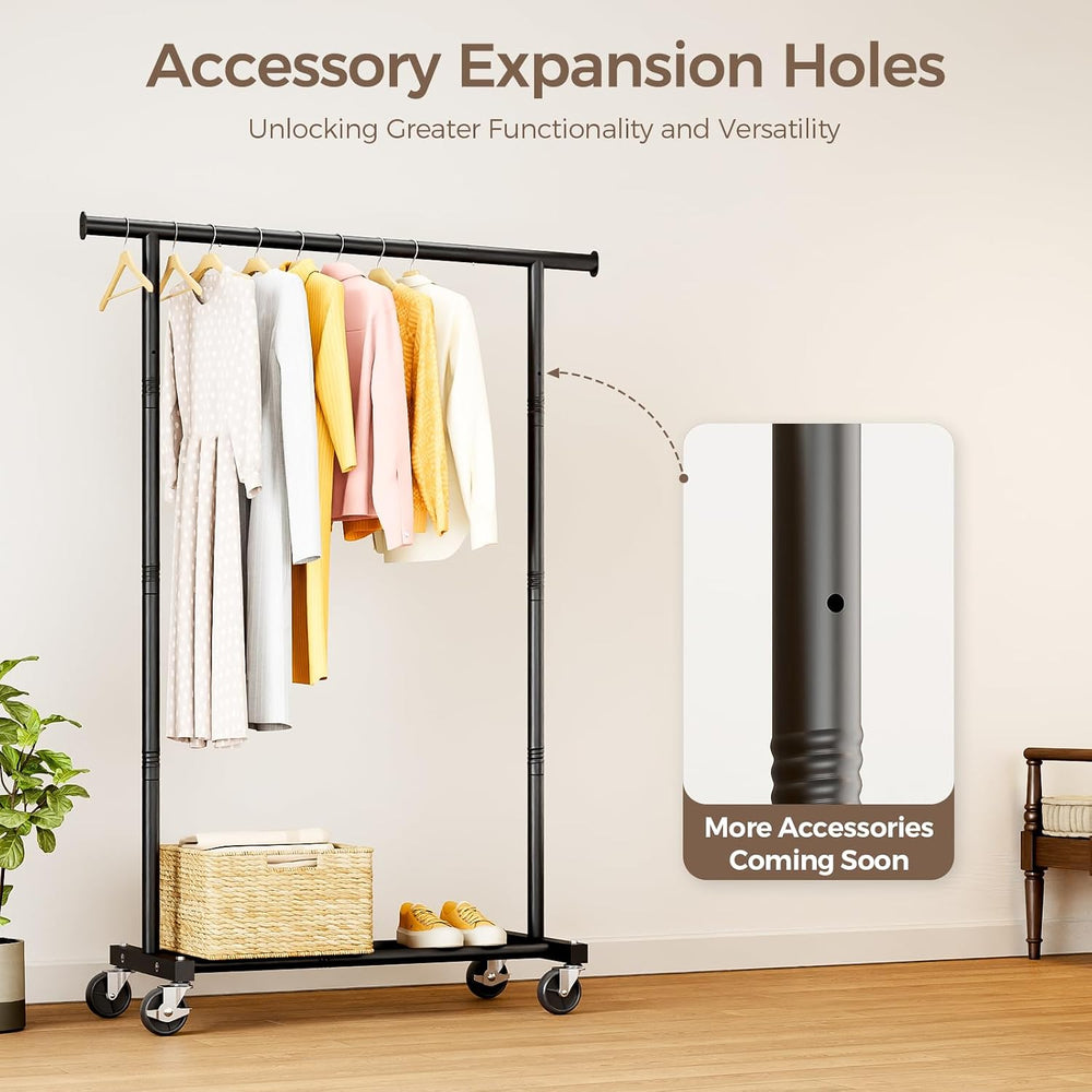 Clothes Rack, Rolling Clothing Rack for Hanging Clothes, Metal Garment Rack