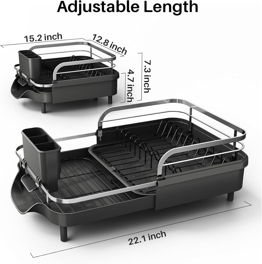SNTD Expandable Dish Drying Rack for Kitchen Counter, 15.2-22.1 in, Black