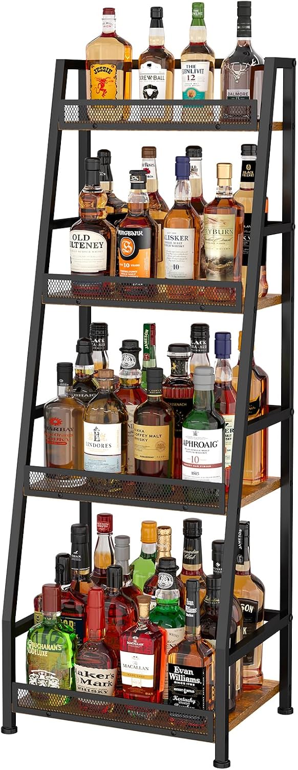 4-Tier 43.89’’ Trapezoid Liquor Cabinet with Fences for Home Bar