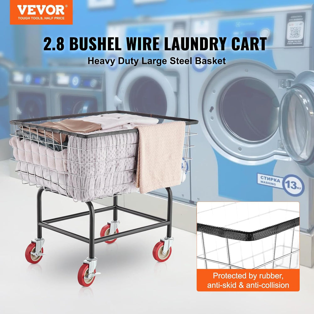 VEVOR Wire Laundry Cart 2.8 Bushel Wire Laundry Basket with Wheels