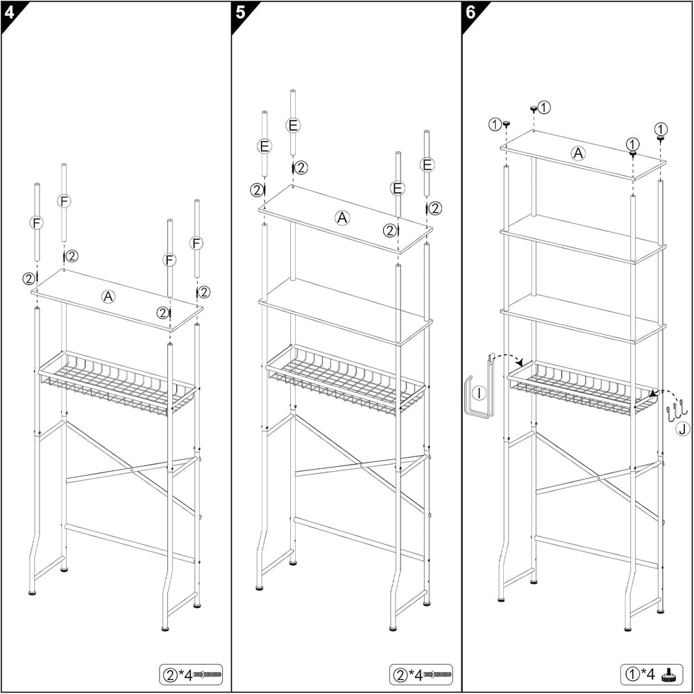 Over-The-Toilet Storage Shelf,4-Tier Bathroom Organizer Cabinet Rack And Stor...
