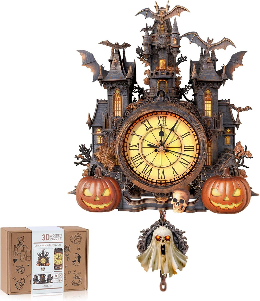 3D Puzzles for Adults, Halloween Cottage Clock 3D DIY Model Kit
