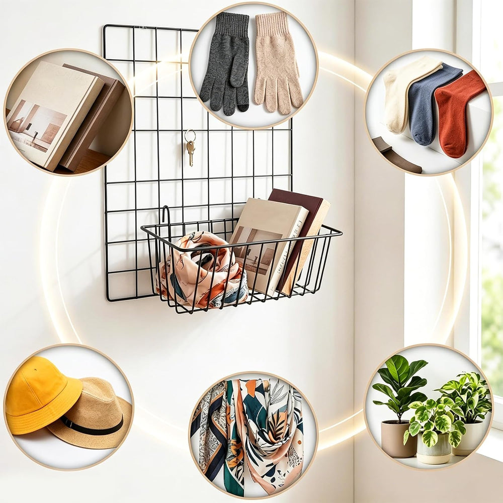 10 PCS Wire Baskets Wall Grid Panel Hanging Wire Basket Hanging Wall Baskets ...